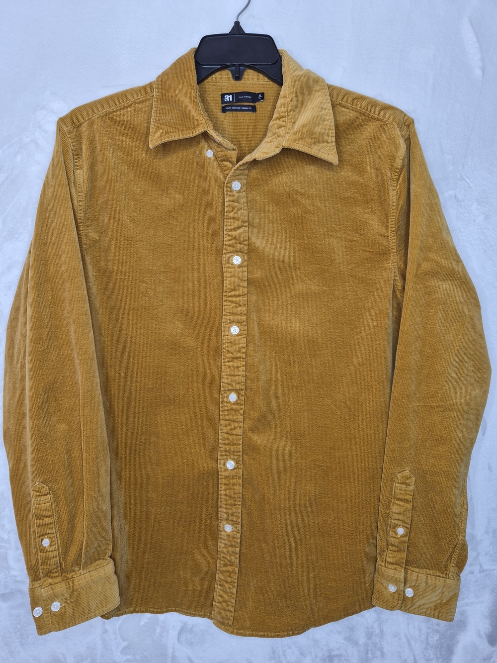 Le 31 Par Simons Yellow Corduroy Modern Fit Button Down Long Sleeve Shirt Large